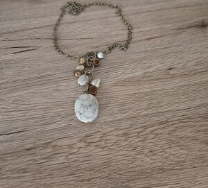 Lia Sophia Marble Pendant Necklace with Gold Accents